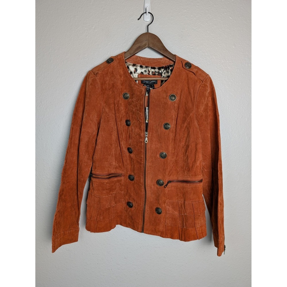 Prosper & Devine Jacket Womens L Orange Suede Lined Pockets Zipped Buttons